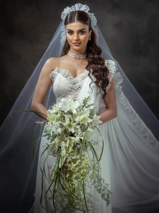 Saree with frill veil